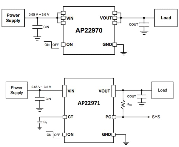 应用电路图 - Diodes Incorporated AP2297x单通道负载开关